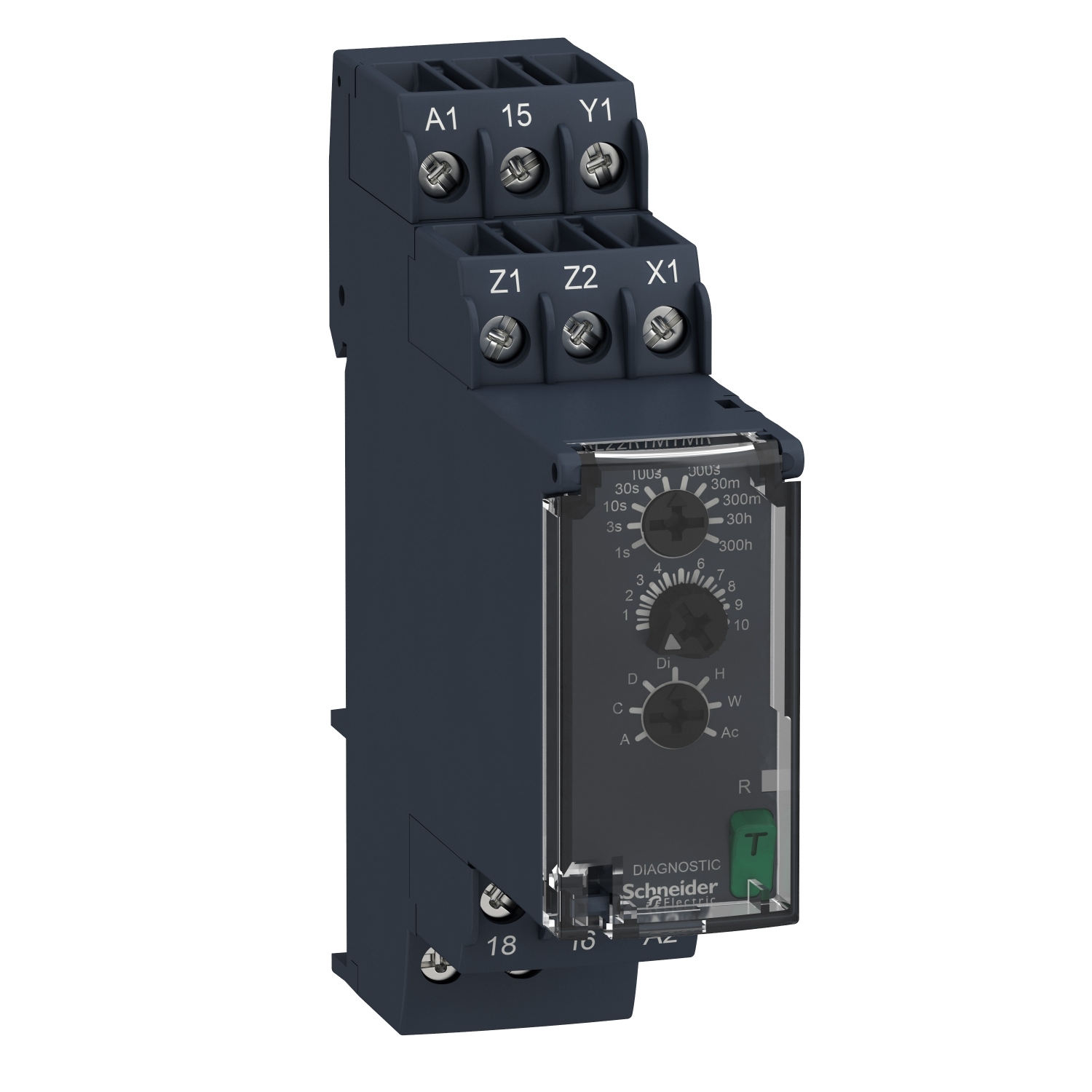 RE22R1MYMR Schneider Electric Modular timing relay, 8 A, 0.05 s…300 h, 1 CO, multi-function, 24...240 V AC/DC