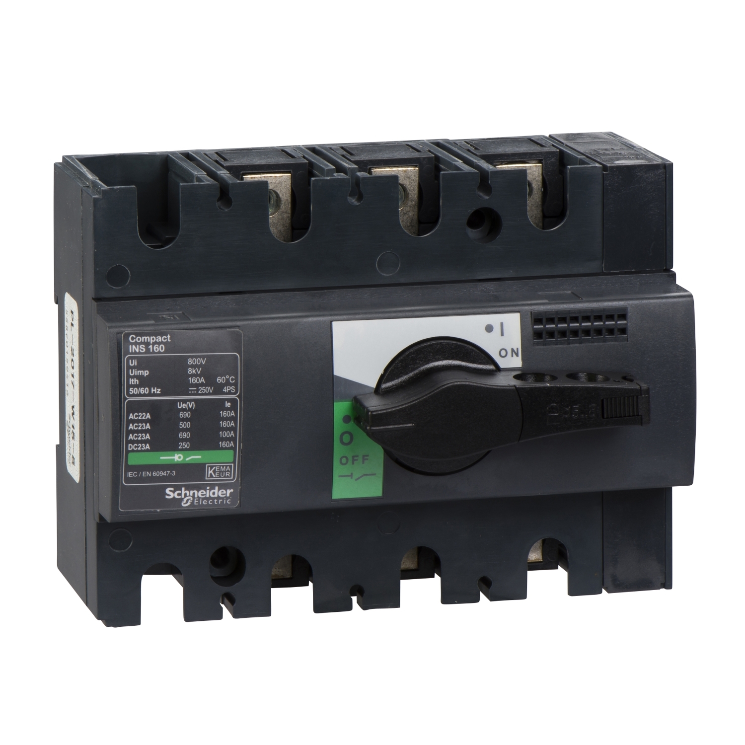 28912 Schneider Electric Switch disconnector, Compact INS160 , 160 A, standard version with black rotary handle, 3 poles