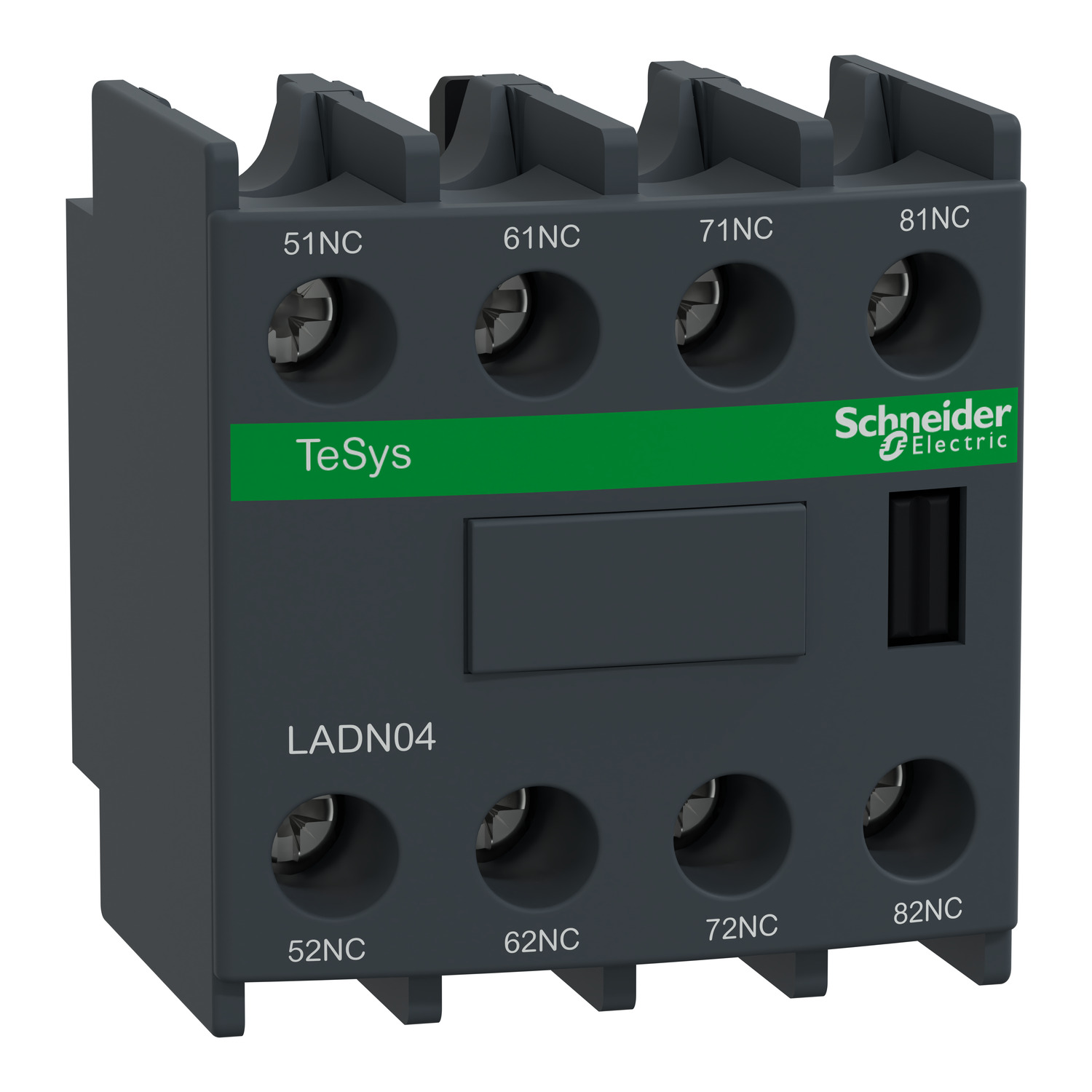 LADN04 Schneider Electric Auxiliary contact block, TeSys D, 4NC, front mounting, screw clamp terminals