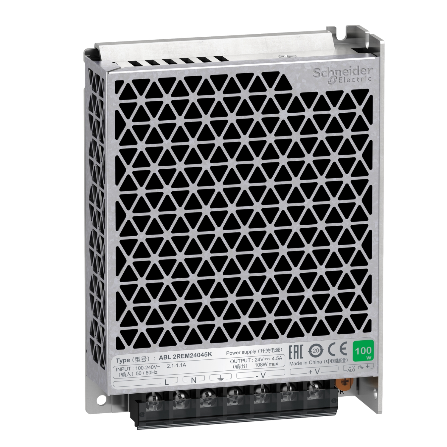 ABL2REM24045K Schneider Electric single phase power supply, 100...240V input, 24V DC output, 108W, 4,5A