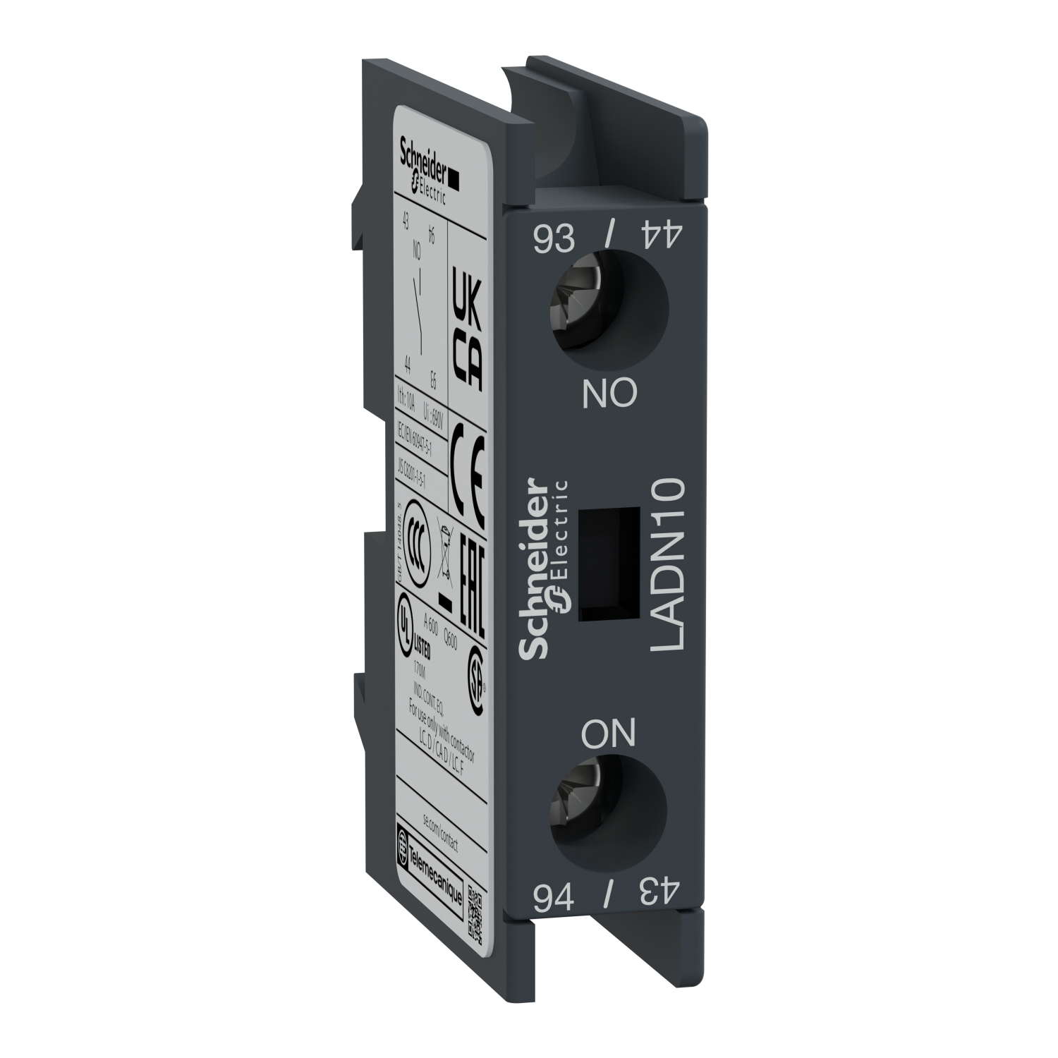 LADN10 Schneider Electric Auxiliary contact block, TeSys D, 1NO, front mounting, screw clamp terminals