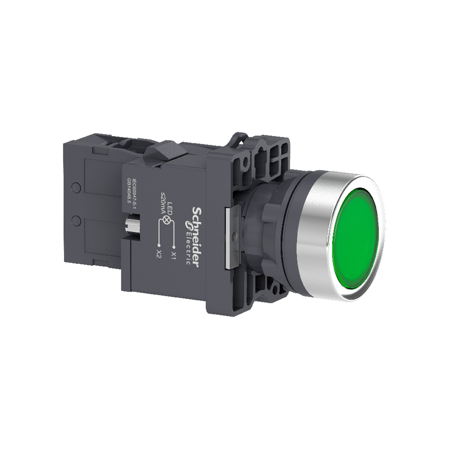 XA2EW33M1 Schneider Electric green flush complete illum push-button - Ø22 - flush - 220V AC - 1NO