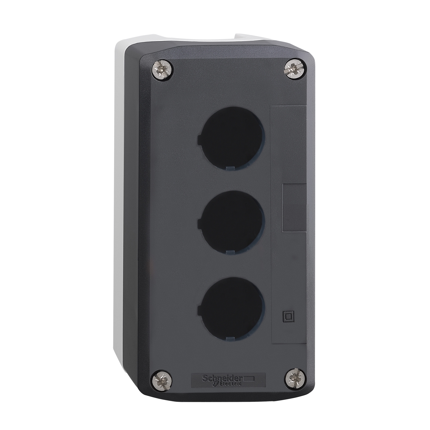 XALD03 Schneider Electric dark grey empty enclosure lid with light grey base - 3 cut-outs