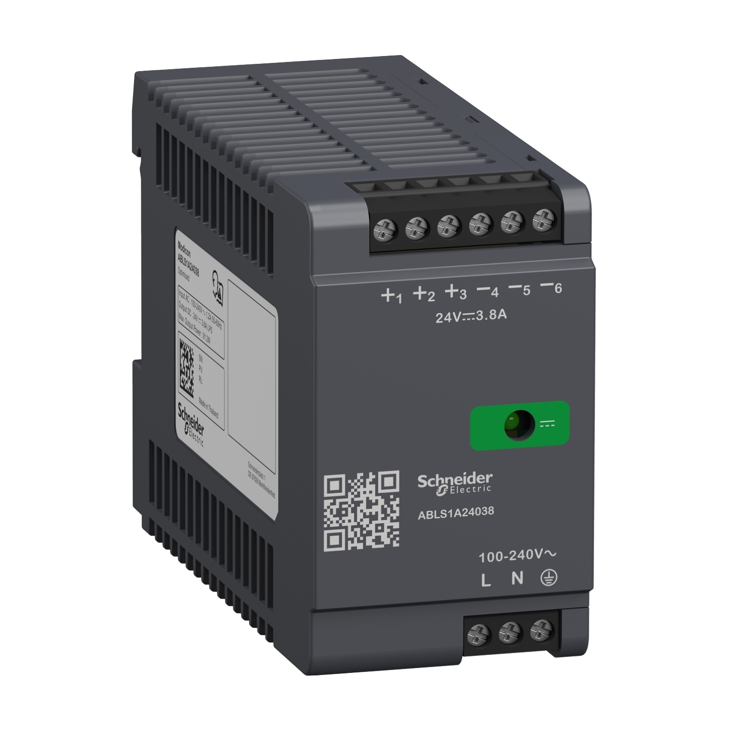 ABLS1A24038 Schneider Electric Regulated Power Supply, 100-240V AC, 24V 3.8 A, single phase, Optimized