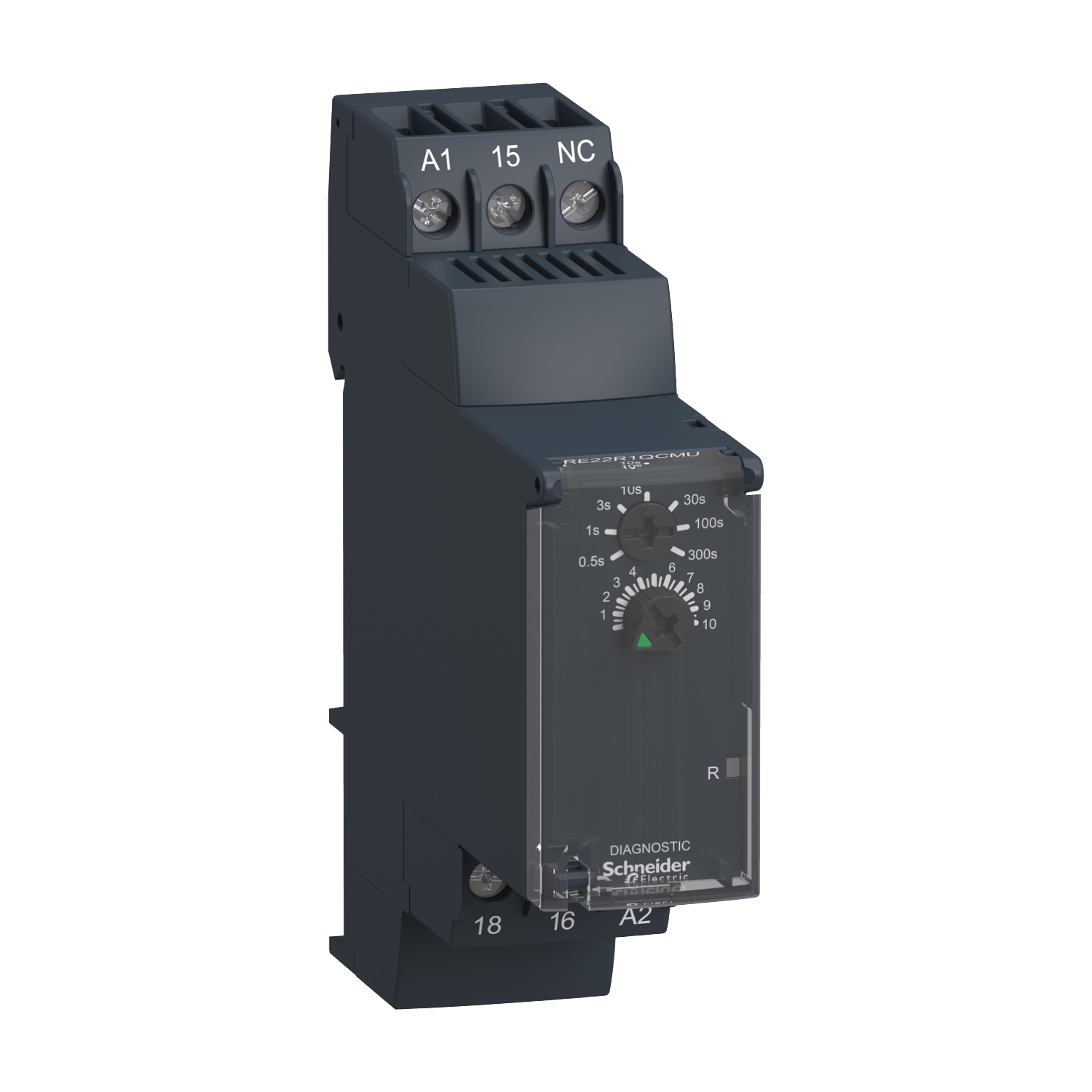 RE22R1QCMU Schneider Electric Modular timing relay, 8 A, 0.05 s…300 h, 1 CO, star delta , 24...240 V AC/DC
