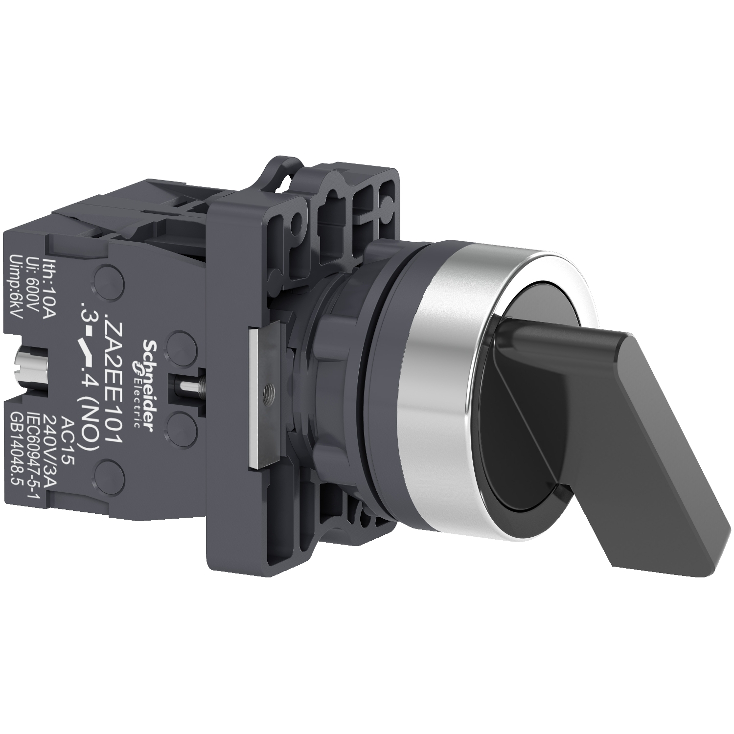 XA2EJ33 Schneider Electric Complete selector switch, Easy Harmony XA2, plastic, black, 22mm, long handle, 3 positions, stay put, 2NO