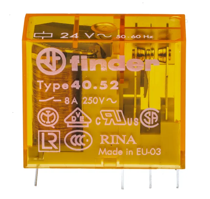 405280240000 Finder PCB Mount Power Relay, 24V ac  Coil, 8A Switching Current, DPDT