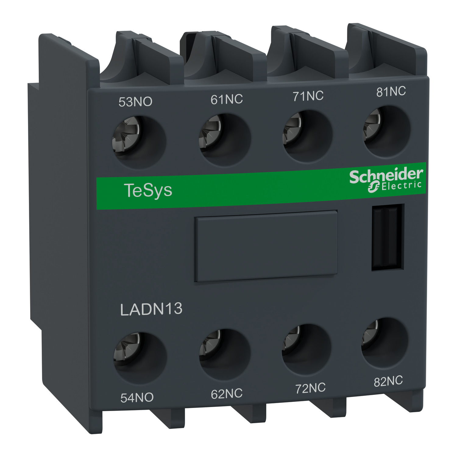 LADN13Schneider Electric Auxiliary contact block, TeSys D, 1NO + 3NC, front mounting, screw clamp terminals