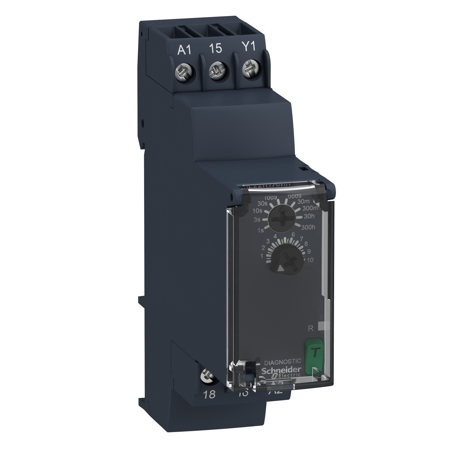 RE22R1AMR Schneider Electric Modular timing relay, 8 A, 0.05 s…300 h, 1 CO, power on delay , 24...240 V AC/DC