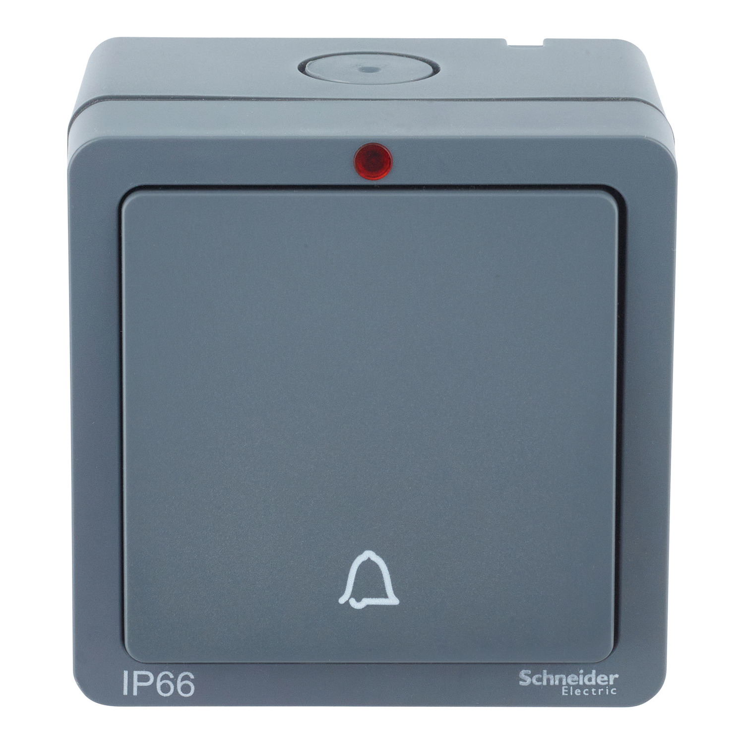 LWP1012RB Schneider Electric Retractive switch, Lisse weatherproof, IP66, 1gang, 10A, marked bell symbol, grey