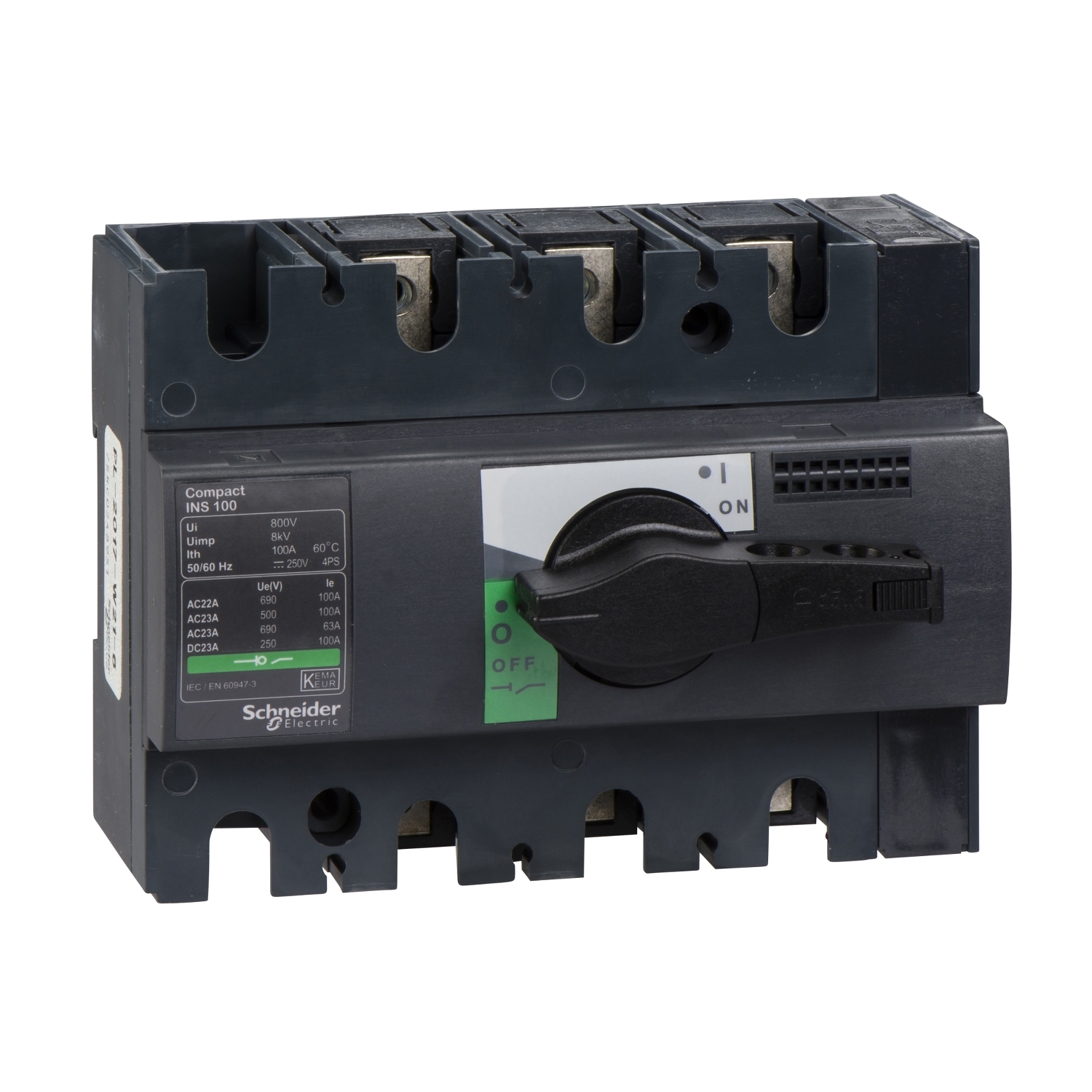 28908 Schneider Electric Switch disconnector, Compact INS100 , 100 A, standard version with black rotary handle, 3 poles